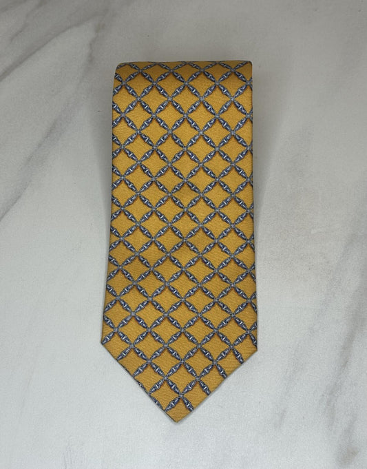 Brooks Brothers 100% silk tie yellow blue chainlink classic preppy old money