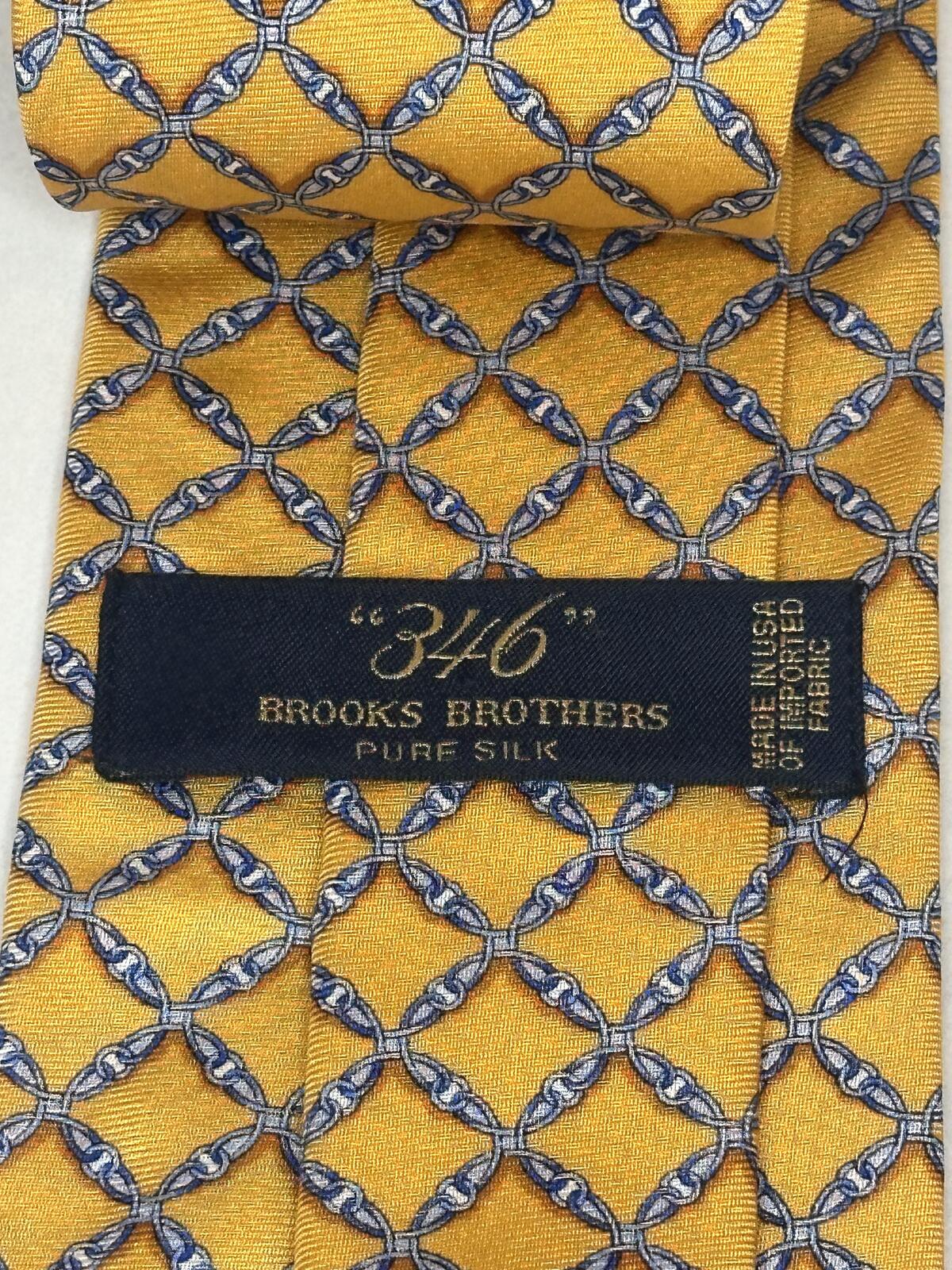 Brooks Brothers 100% silk tie yellow blue chainlink classic preppy old money