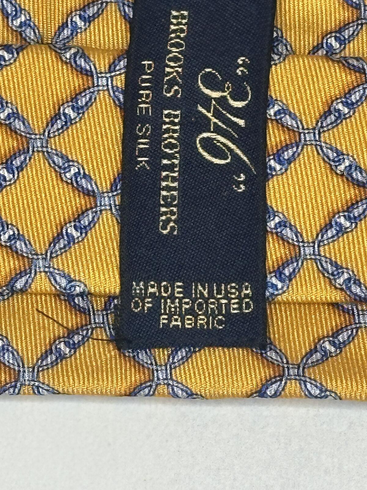Brooks Brothers 100% silk tie yellow blue chainlink classic preppy old money
