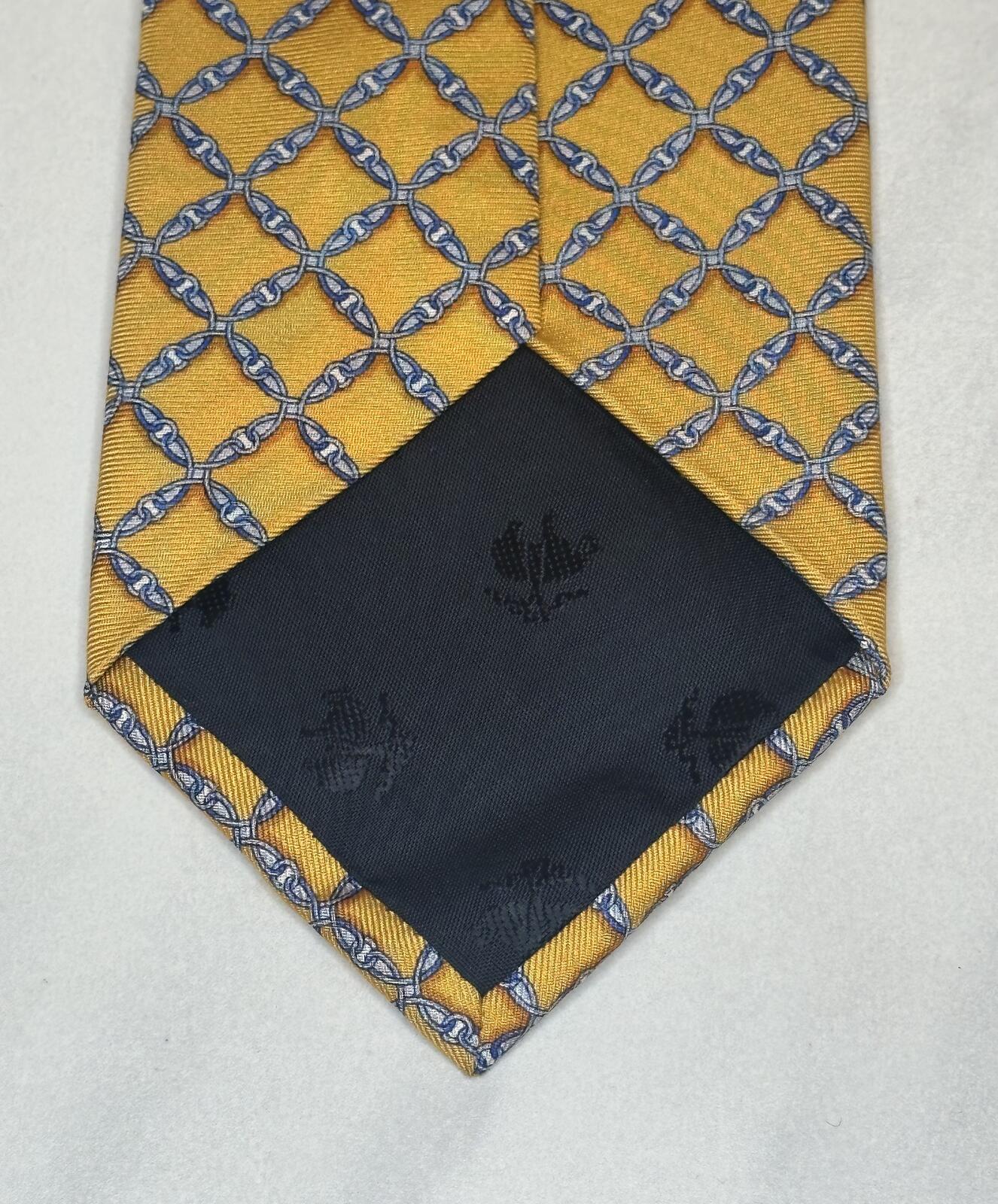 Brooks Brothers 100% silk tie yellow blue chainlink classic preppy old money