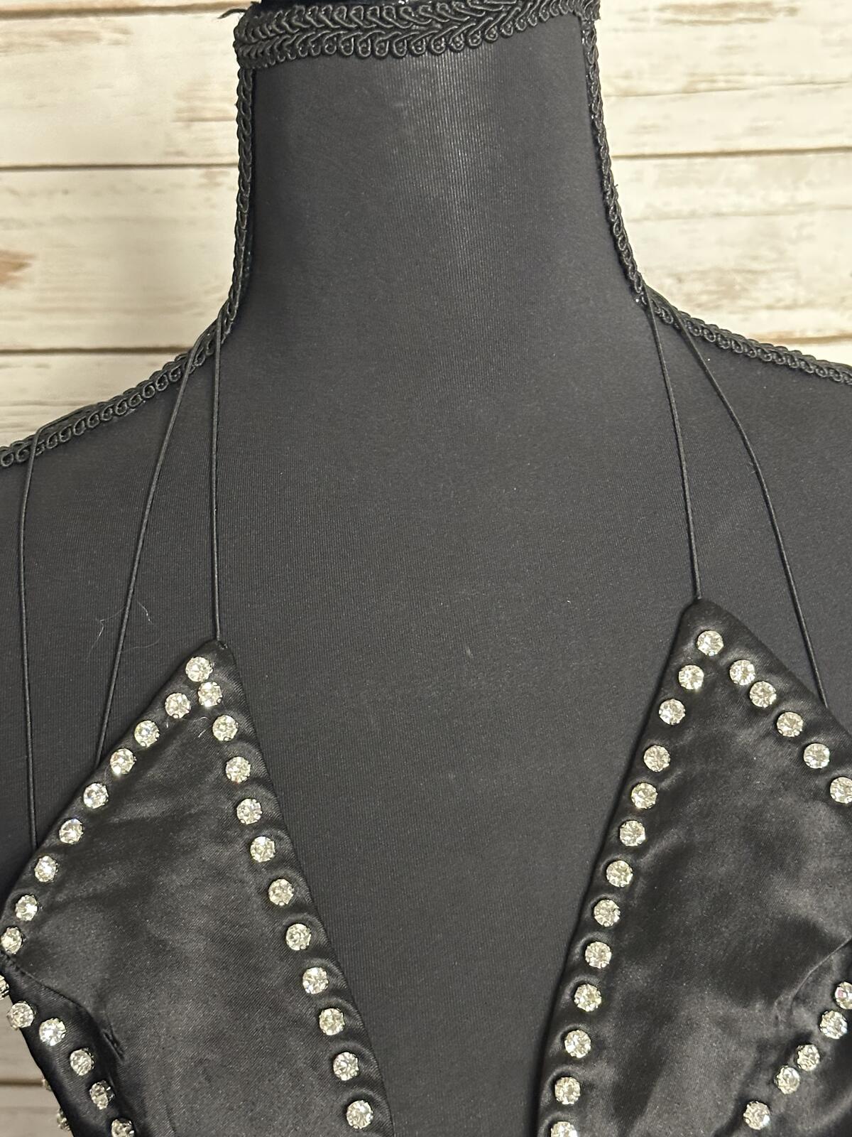 Y2K rhinestone halter top Medium satin black studded strappy back McBling disco