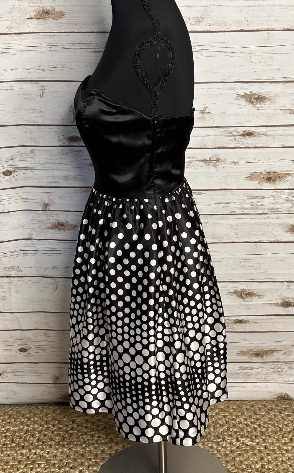 Aidan Mattox strapless cocktail dress Size 4 satin black white polka-dot retro