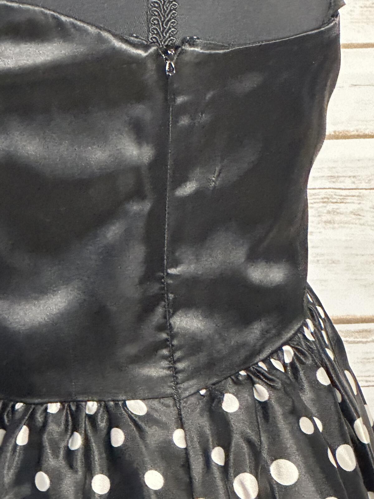 Aidan Mattox strapless cocktail dress Size 4 satin black white polka-dot retro