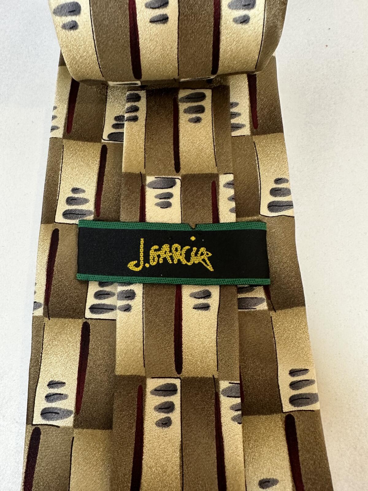 Vintage J. Garcia Scaly Monster Blue Man 100% silk tie gold abstract geometric