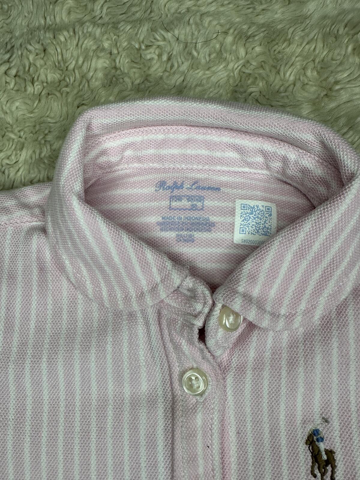 Ralph Lauren pink white striped button front puff sleeve dress bloomer set 12M
