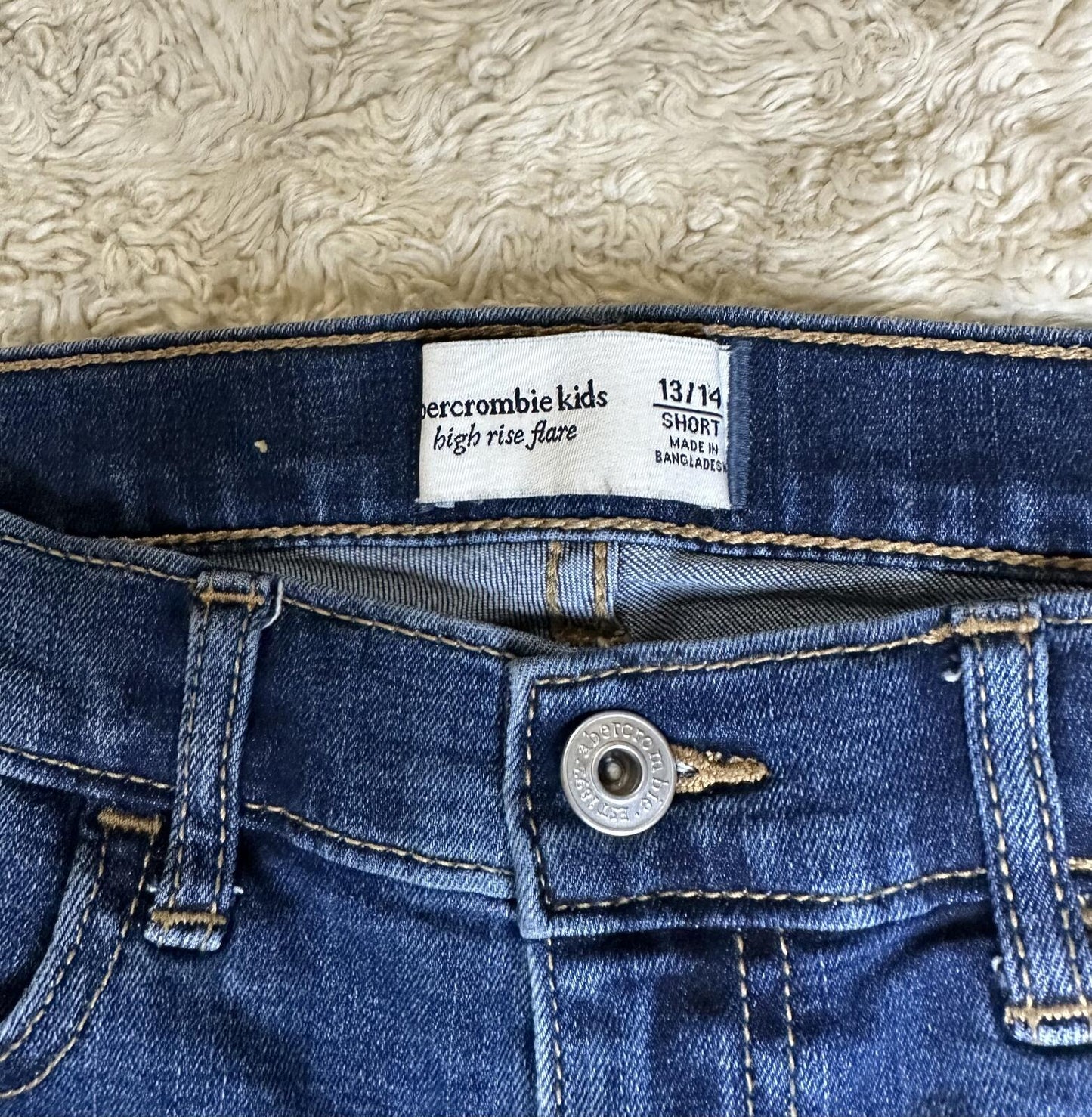 Abercrombie Kids HIgh Rise Flare medium wash denim jeans Size 13/14 Short