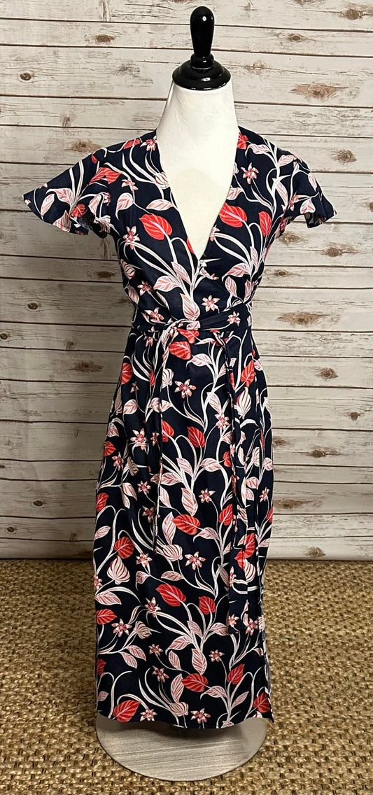 Draper James navy/multicolored beachy floral linen wrap maxi dress Size 0