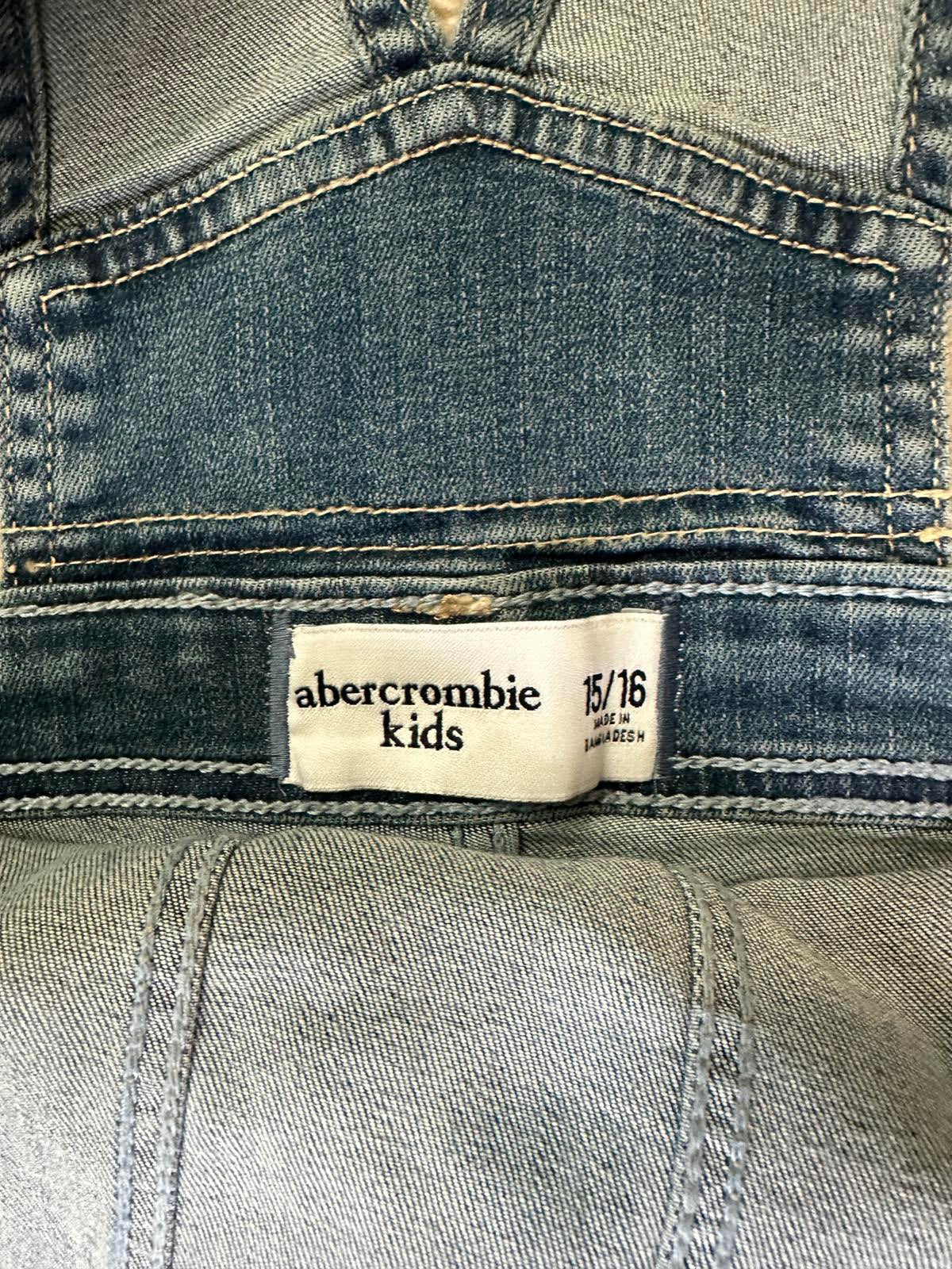 Abercrombie Kids medium wash distressed bib-style denim overalls Size 15/16