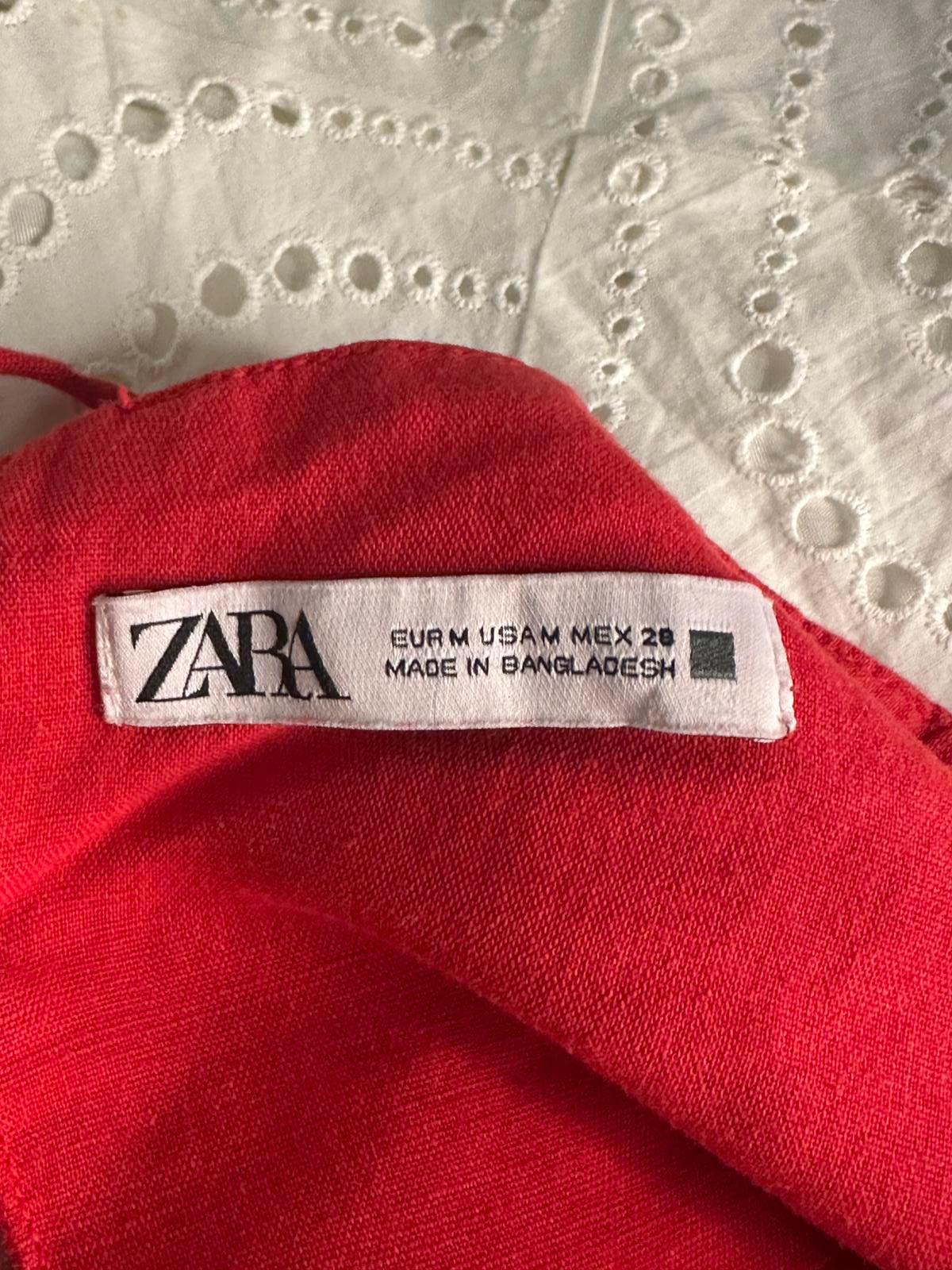 Zara red linen-cotton blend lace-up back mini dress Size Medium