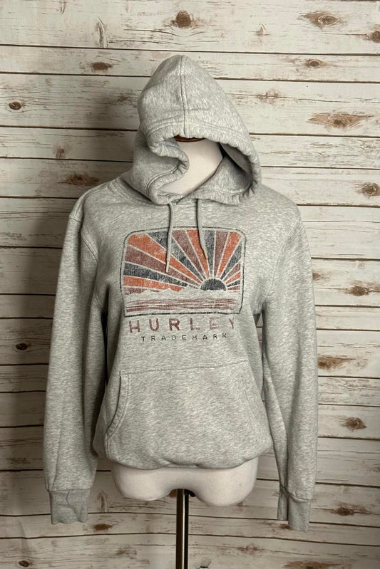 Hurley grey cotton graphic fleece pullover hoodie/hooded sweatshirt Size Small