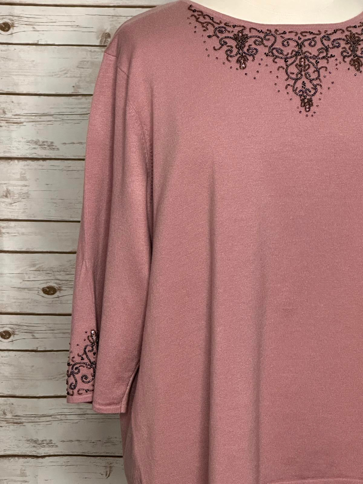 Bob Mackie Studio artsy mauve beaded knit top Size 4X