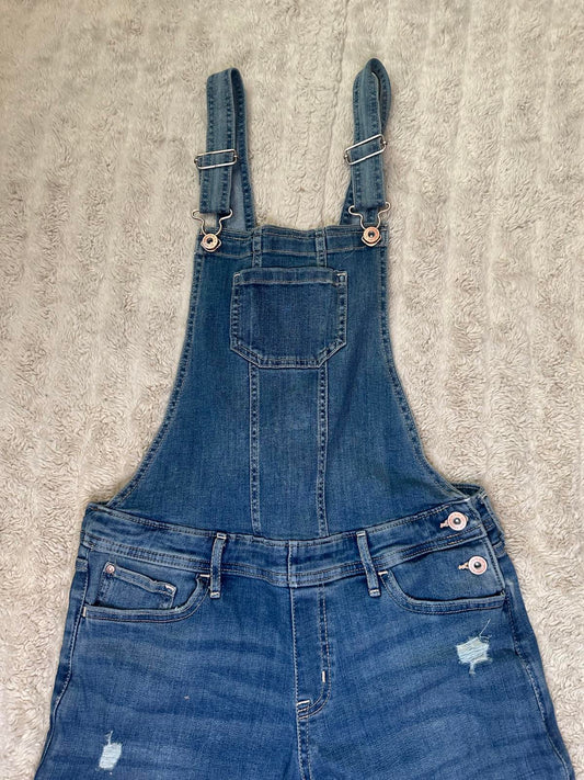 Abercrombie Kids medium wash distressed bib-style denim overalls Size 15/16