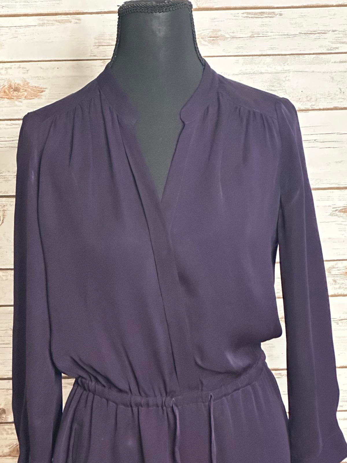 Aritzia Babaton Bennett purple silk drawstring waist shirt mini dress Size XS