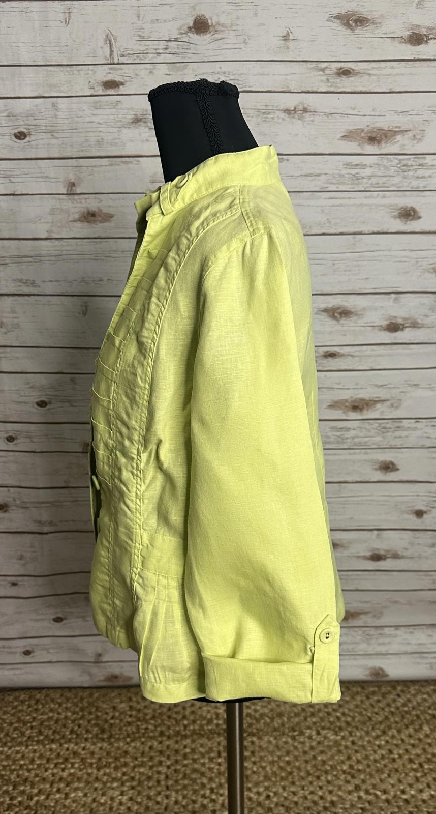 Chico's green linen mandarin collar long sleeve peplum jacket Size 0.5/Small/6