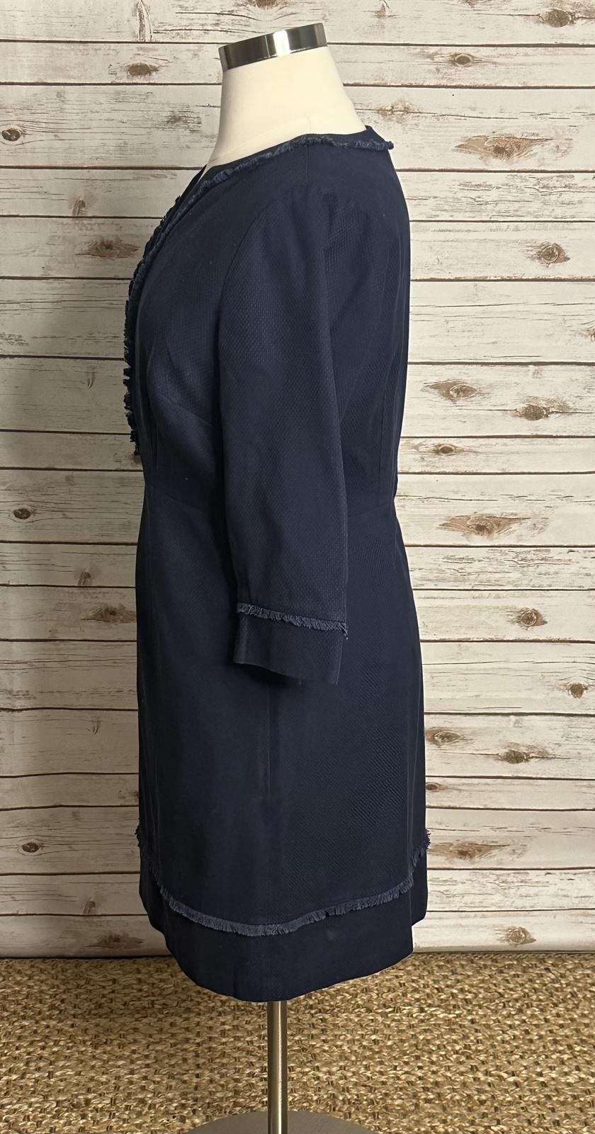 Boden navy blue office siren cotton frayed trimmed textured sheath dress Size 16