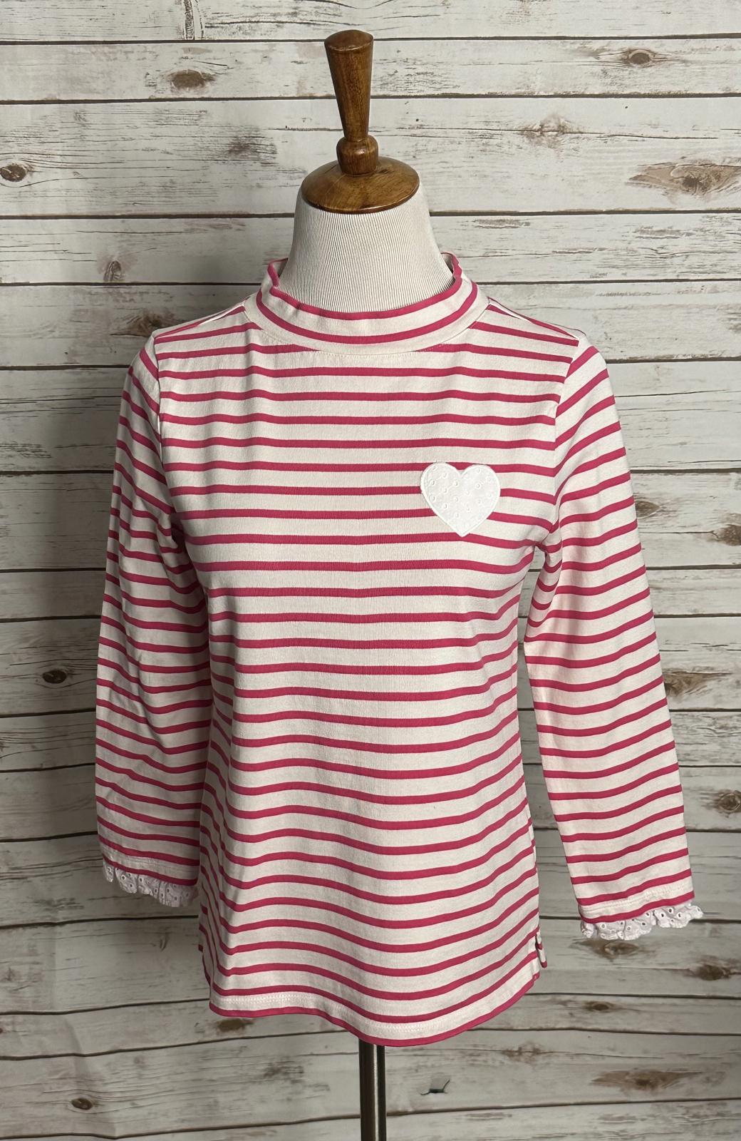 Talbots pink/white cotton striped lace eyelet trim mock neck top Size MP