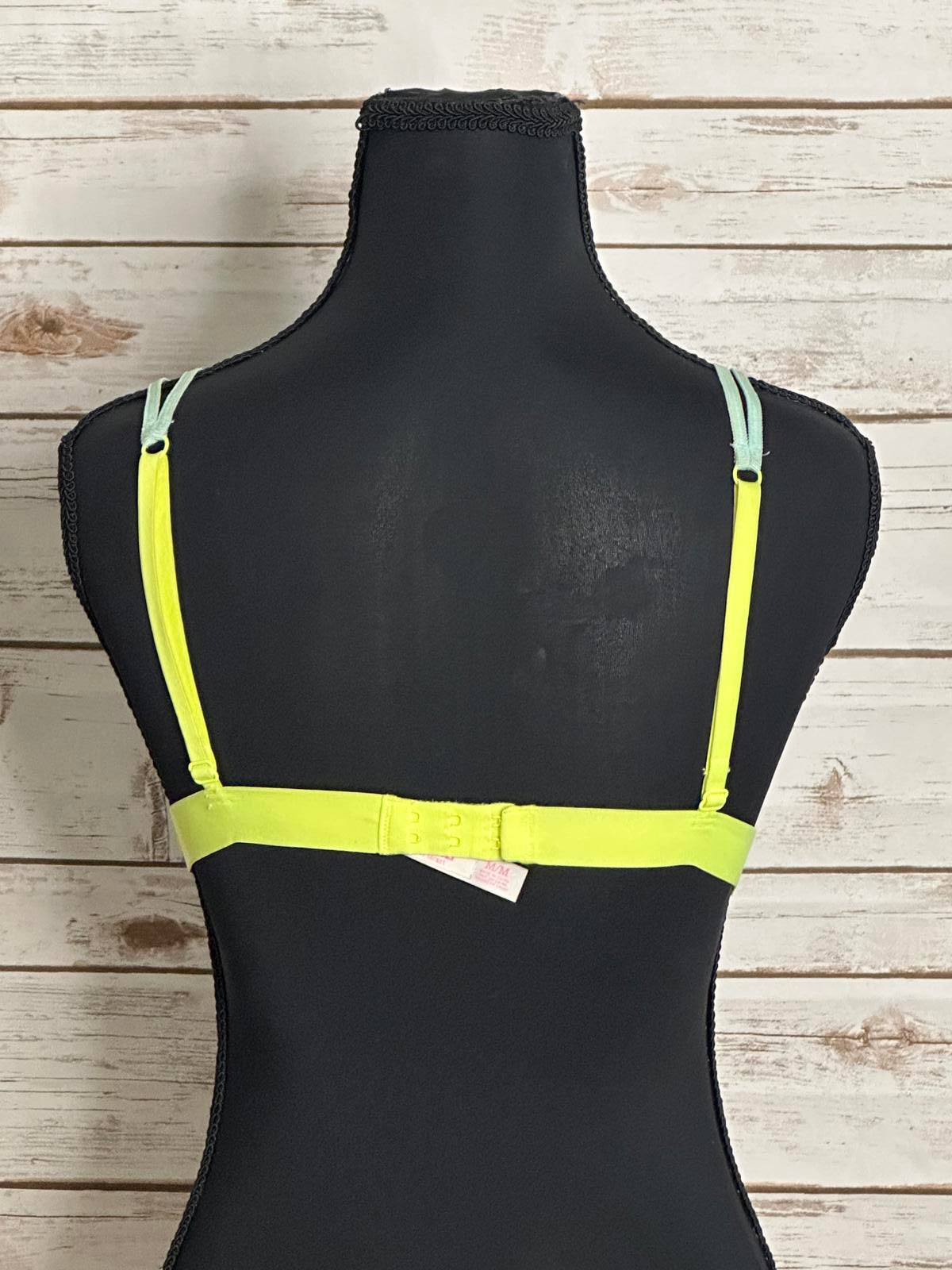 PINK Victoria's Secret mint green/neon yellow lace triangle bralette Size Medium