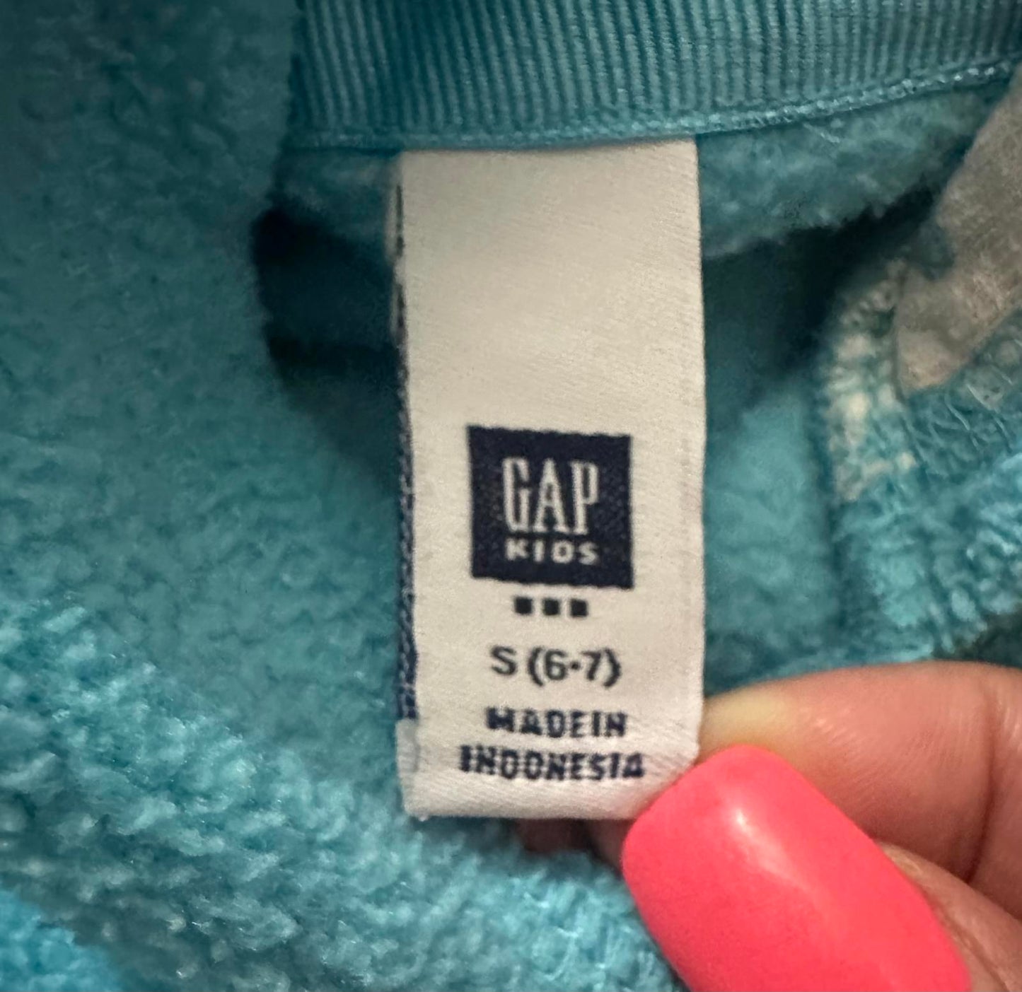 GAP classic turquoise puffed logo fleece pullover hoodie Size Small (6-7)