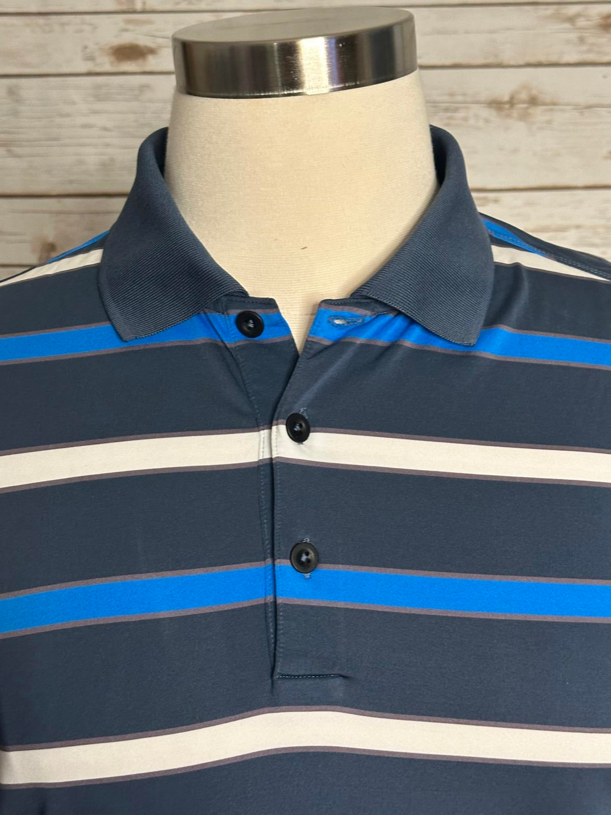 Nike Golf Dri-Fit activewear blue/grey striped polo shirt Size Large