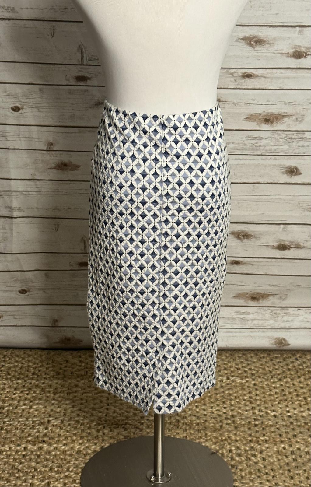 Zara Trafalac blue/white geometric textured bodycon pencil skirt Size Large