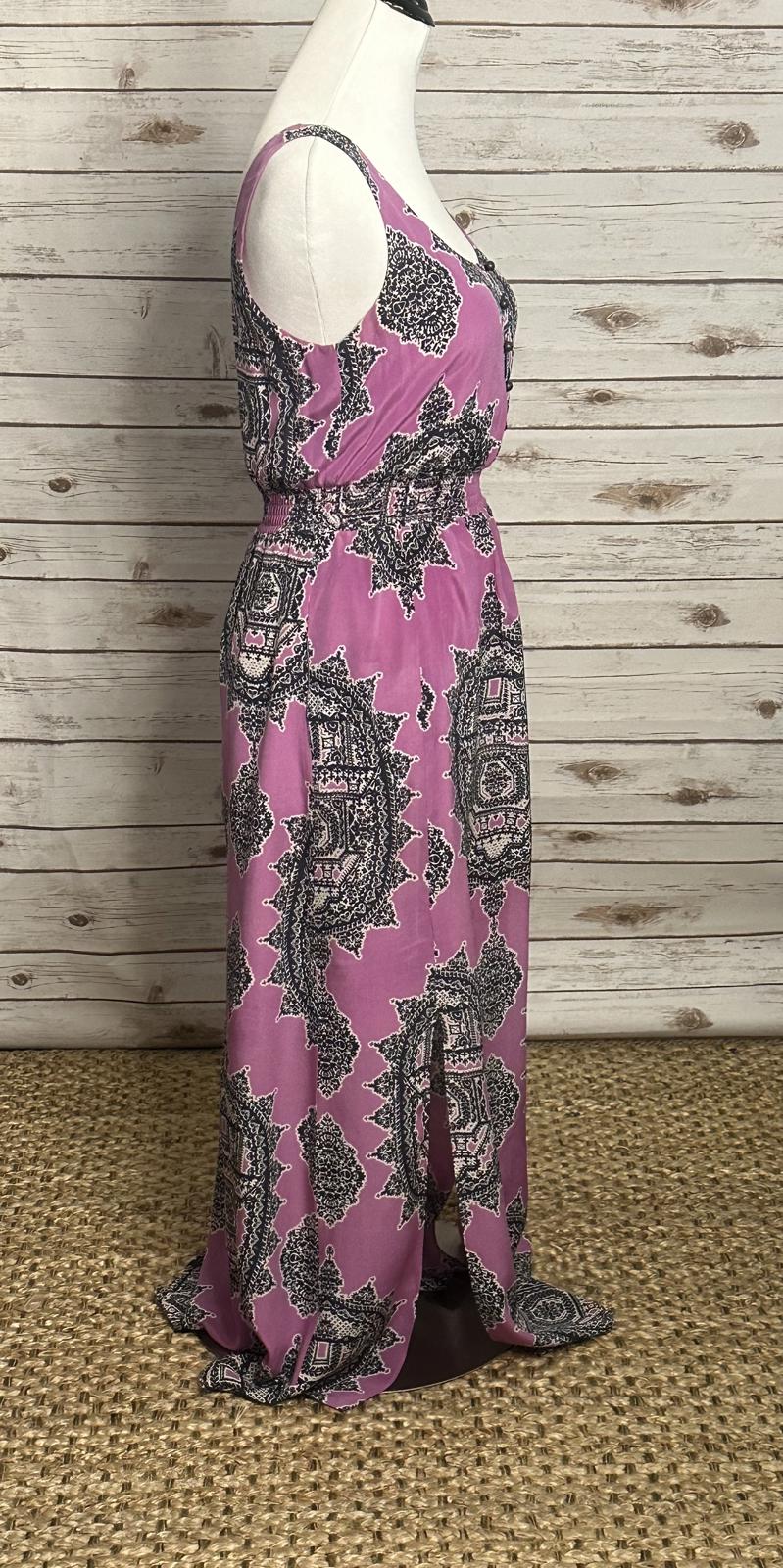 Anthropologie Maeve Annas boho purple flowy silk chiffon maxi dress Size XS