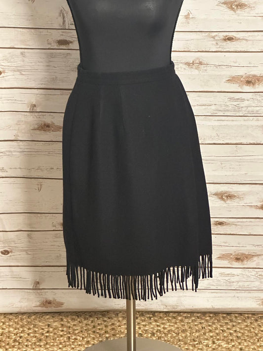 Vintage Carlisle office siren black wool wrap fringe pencil skirt Size 2