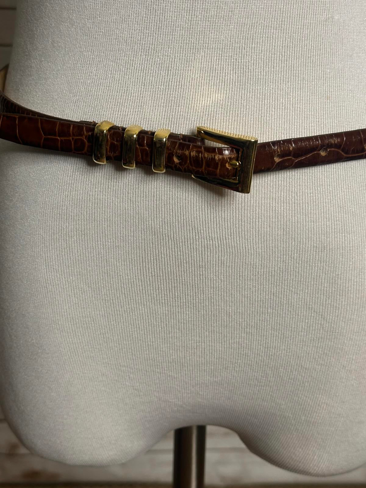 Cipriani classic cognac brown Italian alligator calfskin skinny belt Size Medium