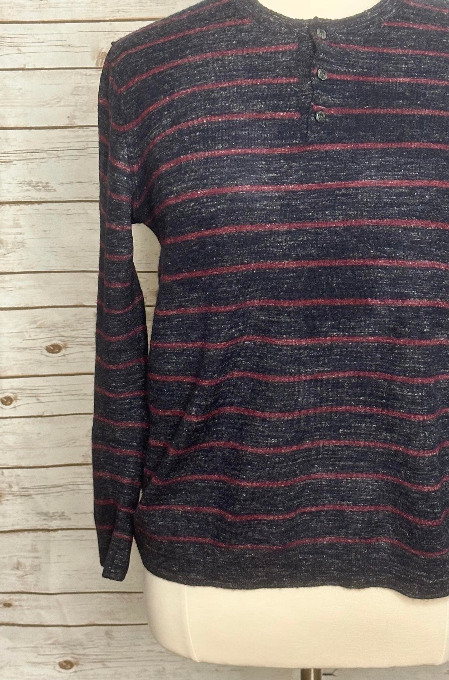 Vince wool-linen blend striped knit henley Size XL