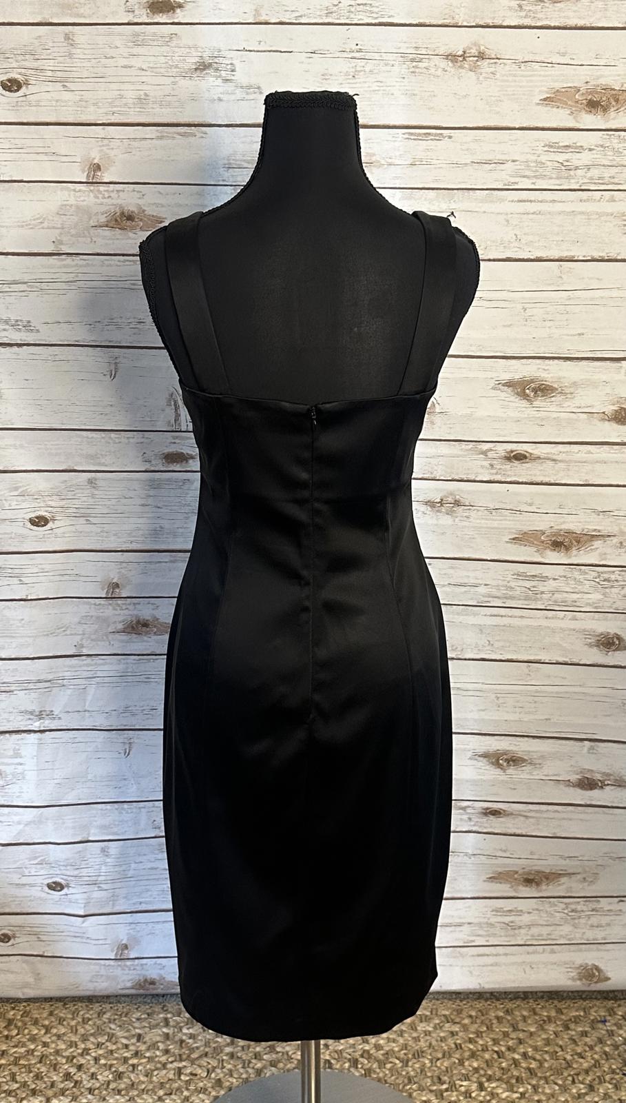 Calvin Klein classic black satin rosette sheath cocktail party dress Size 6