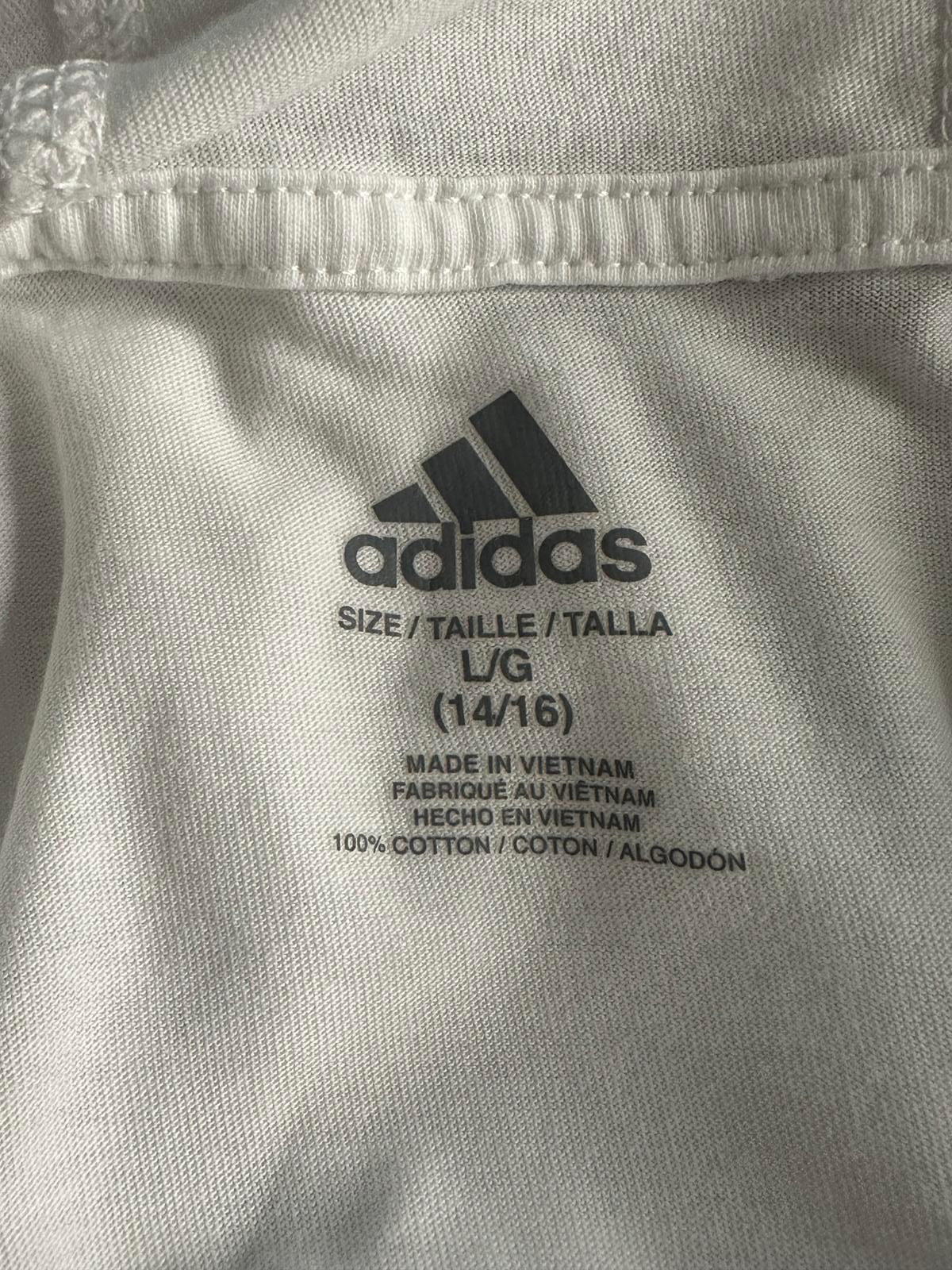 Adidas white cotton graphic print hooded long sleeve t-shirt Size L (14-16)