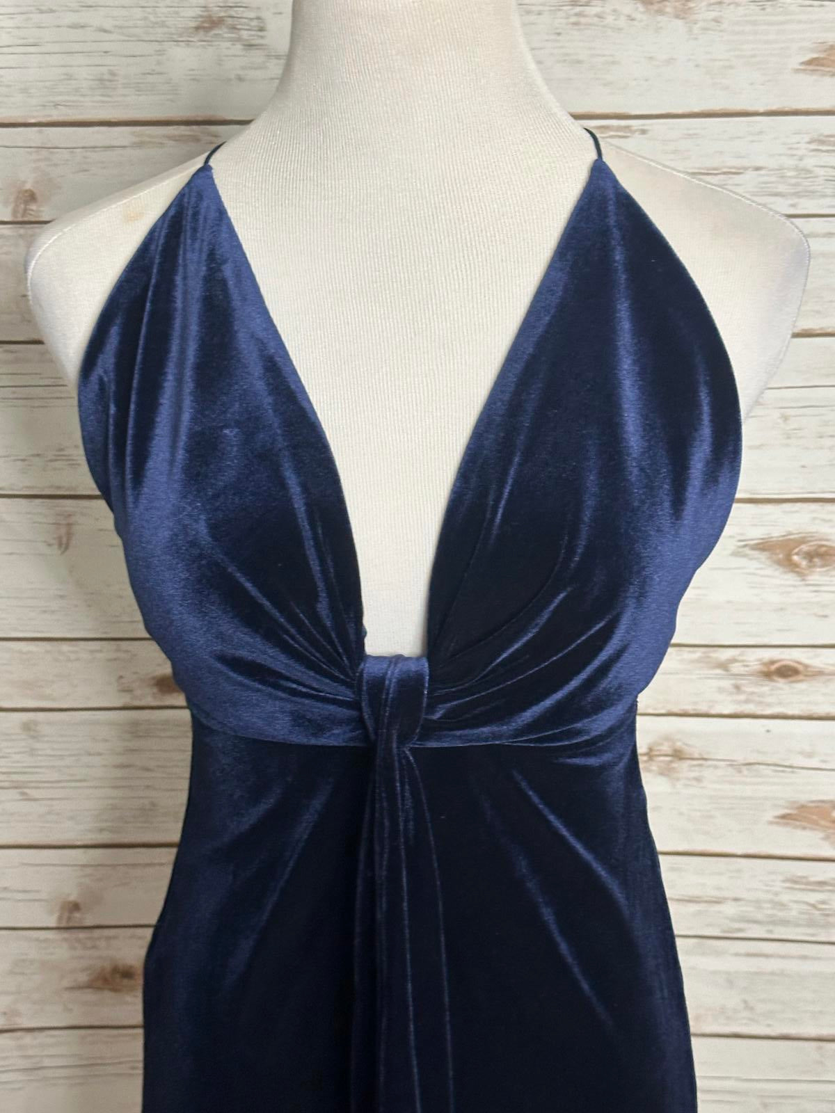 Cotton Candy LA dark blue goth halter draped front velvet mini dress Size Small