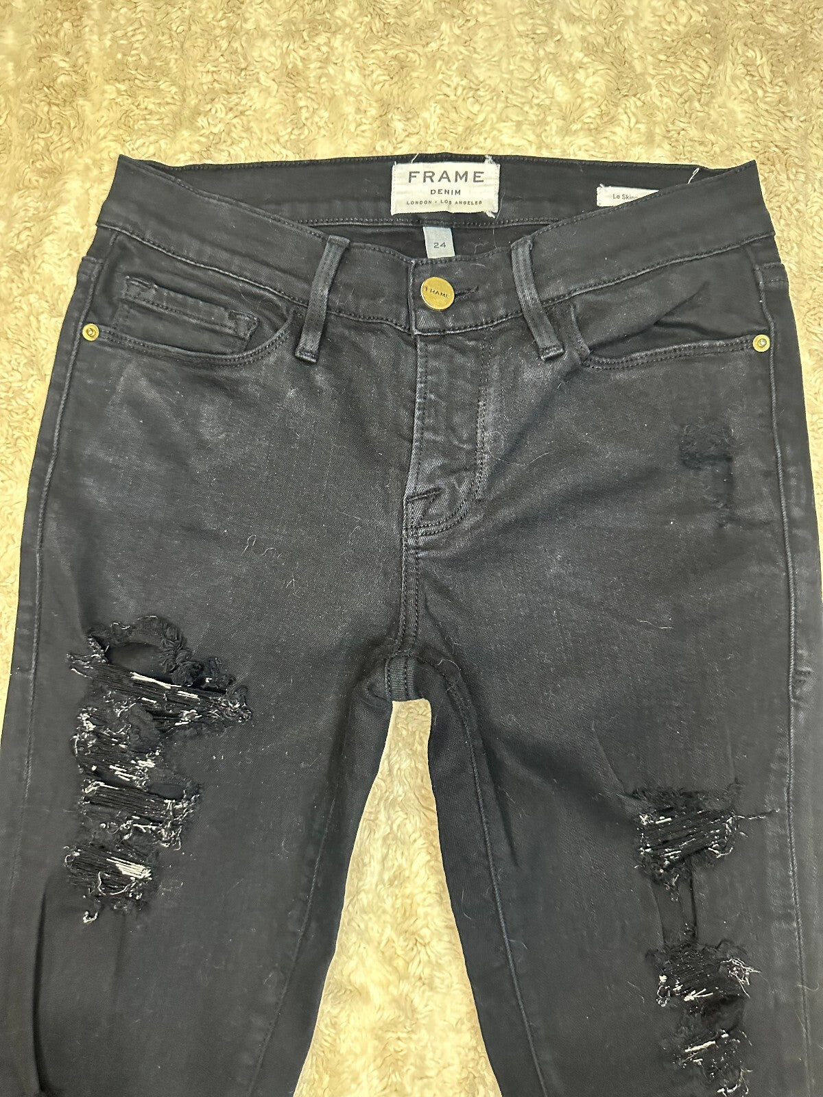 Frame black Le Skinny de Jeanne distressed cropped skinny stretch jeans Size 24