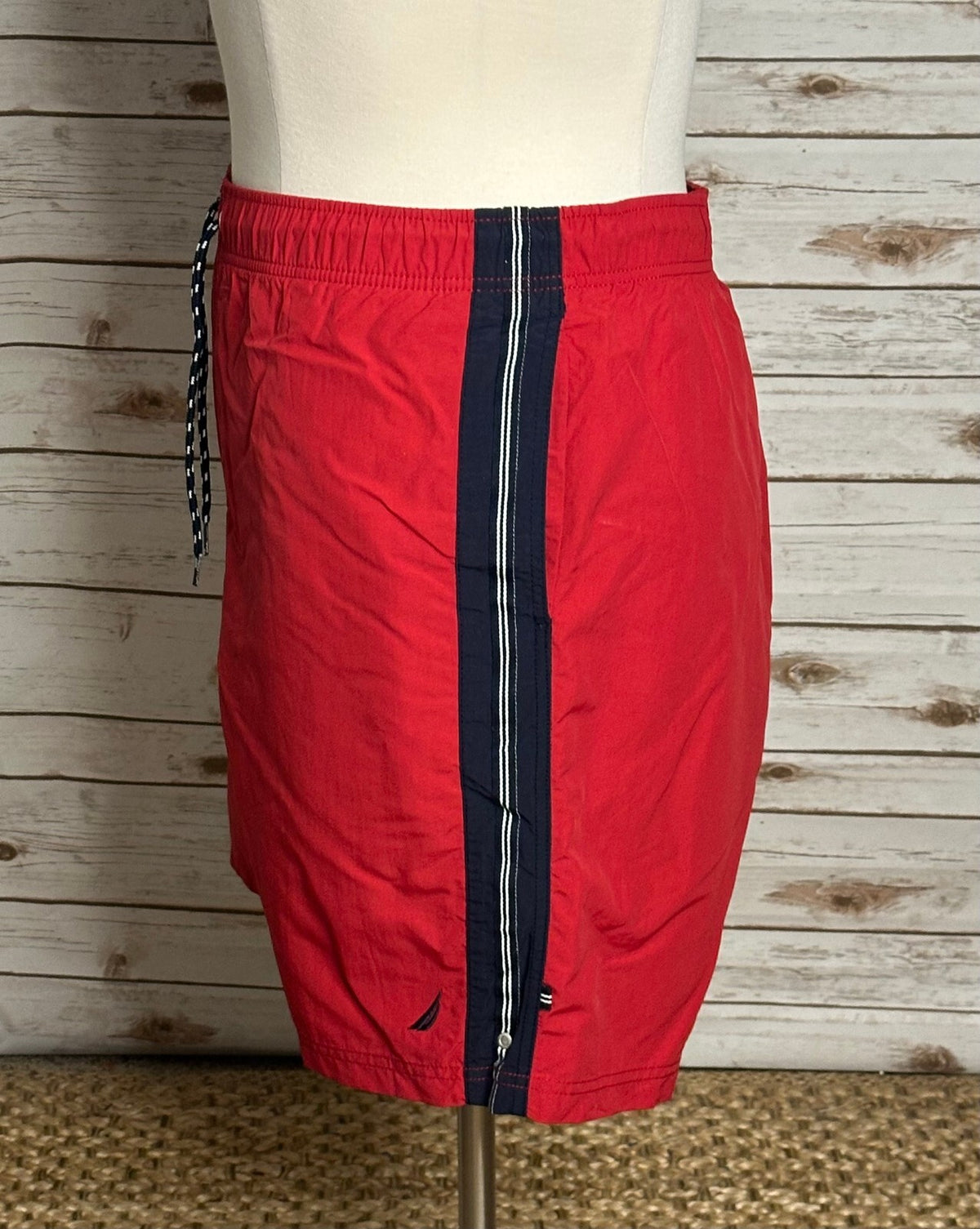 Nautica red navy striped swim trunks/board shorts Size XL preppy 90s Americana