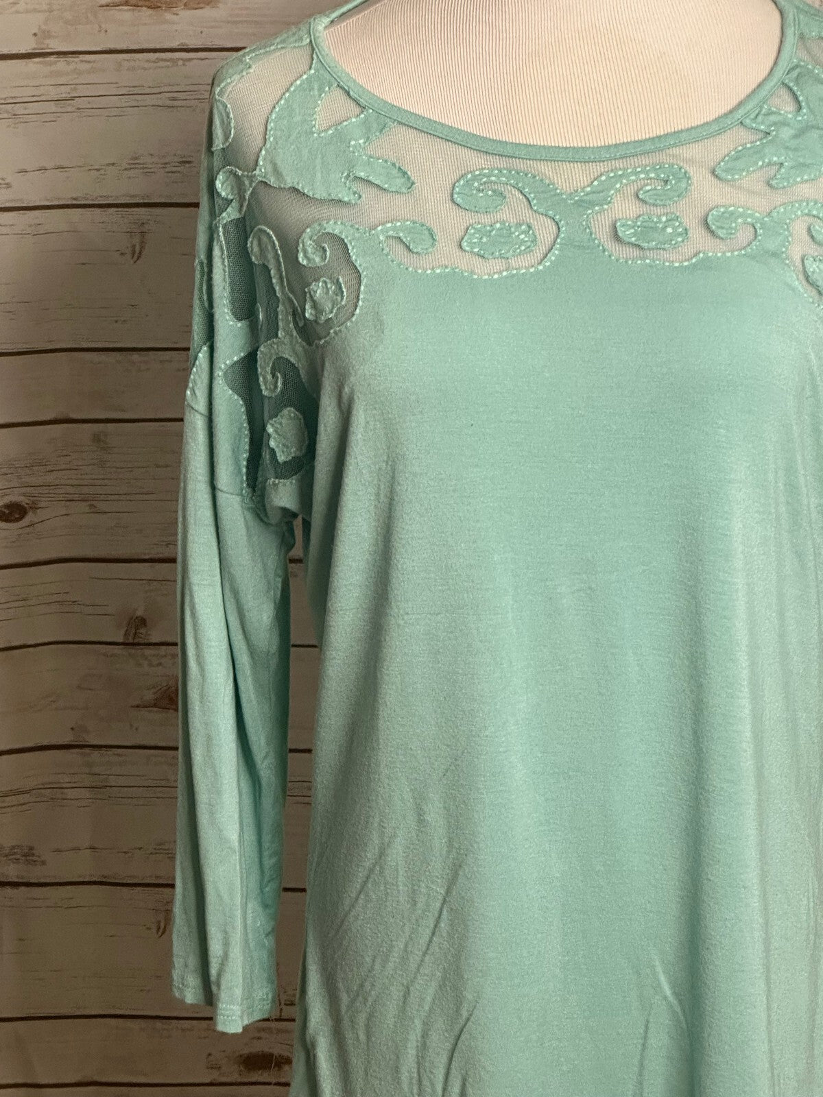 BKE green mesh applique long sleeve tunic top Medium Y2K fairycore whimsical