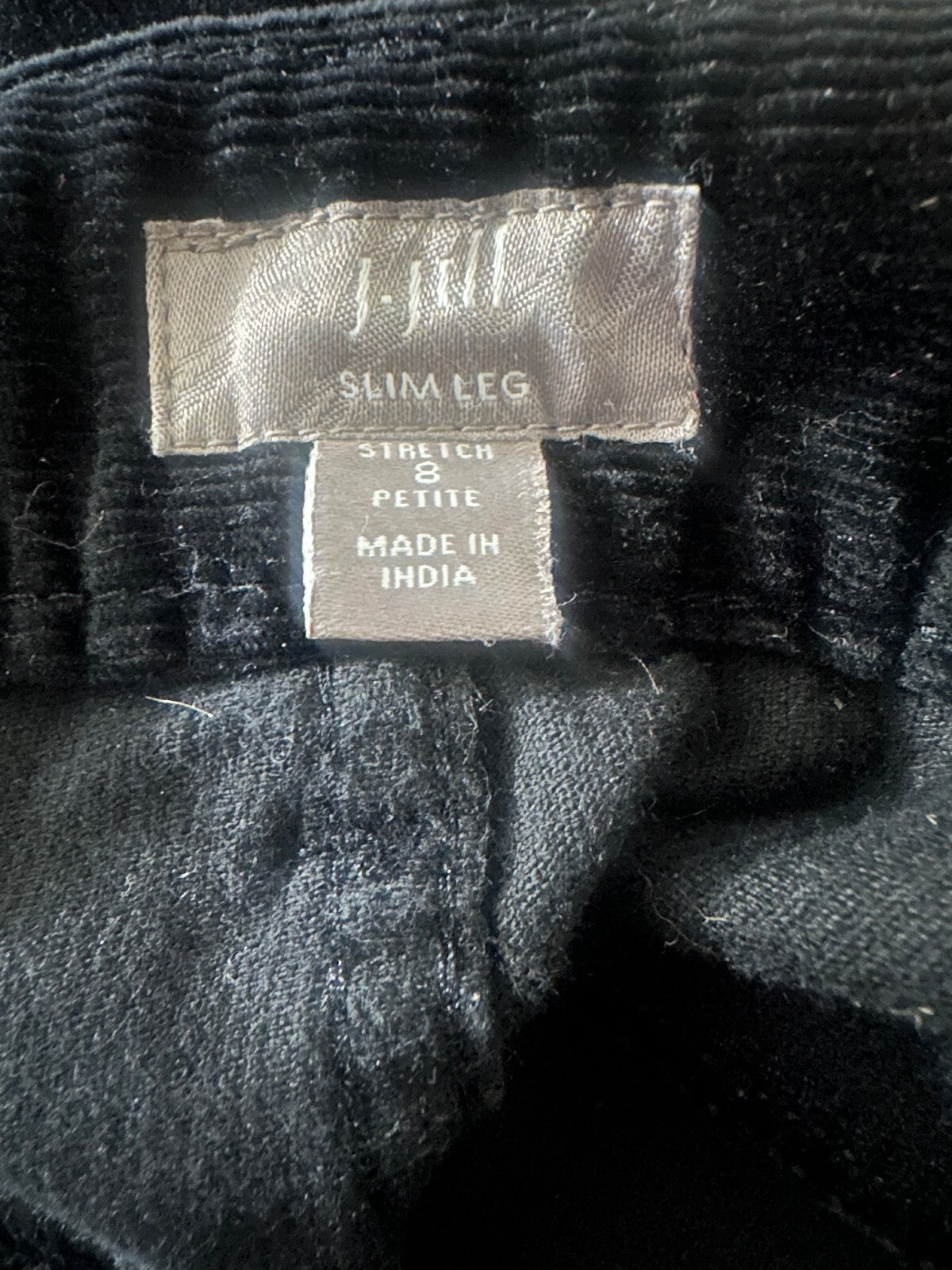 J.Jill Slim Leg black stretch corduroy pants Size 8P dark academia minimalist