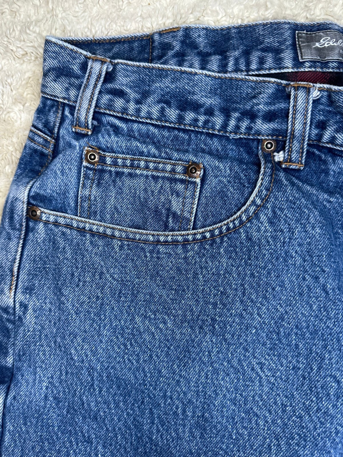 Eddie Bauer Relaxed Fit medium wash straight leg 100% cotton denim jeans 38x30