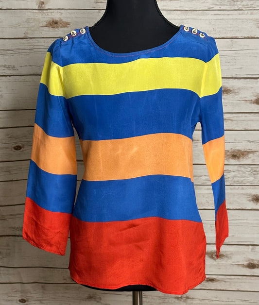 J.Crew multicolored colorblock 3/4 length sleeve 100% silk blouse Size 0 preppy