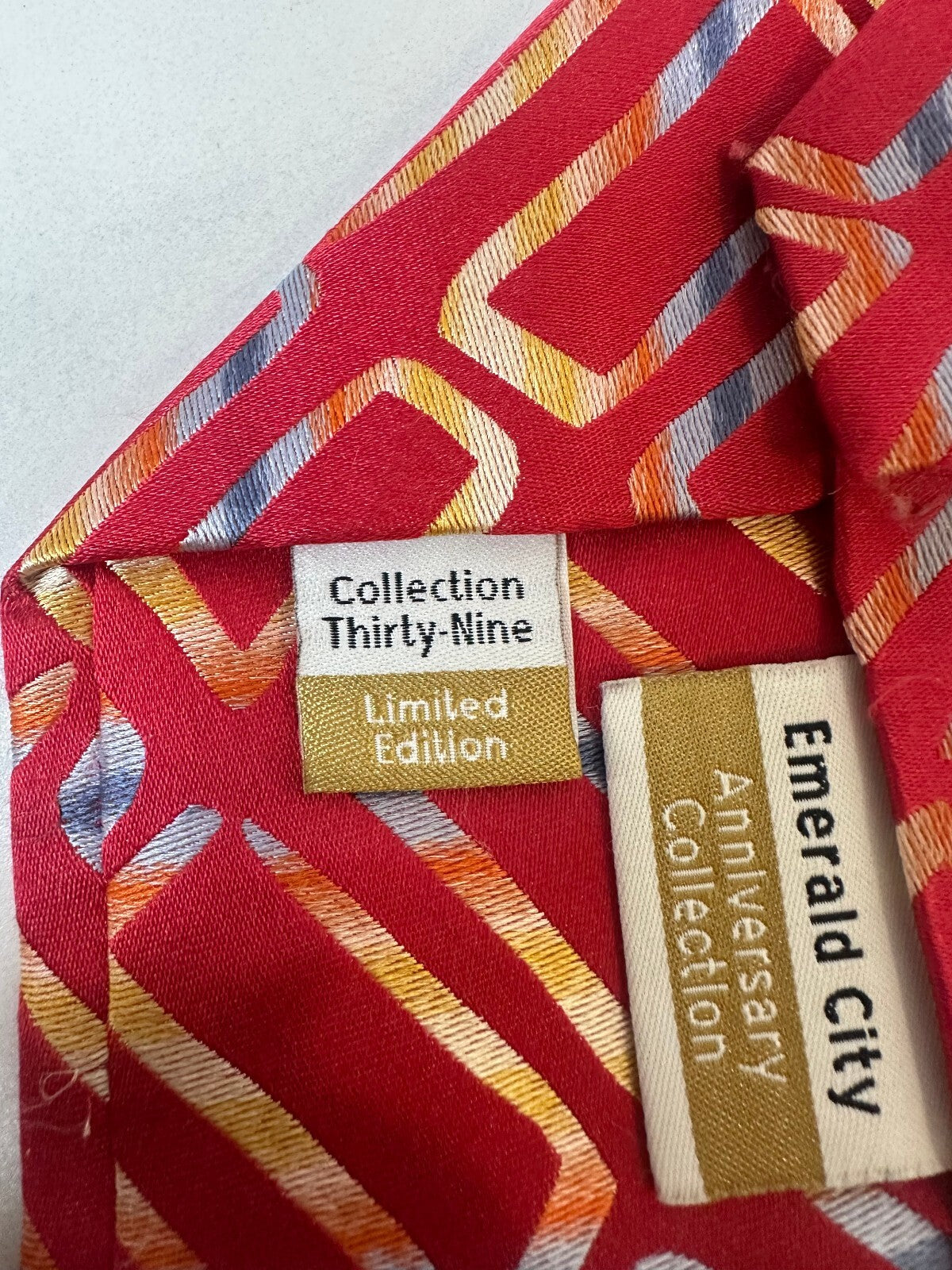 Vintage J. Garcia red gold Emerald City Anniversary Collection 100% silk tie