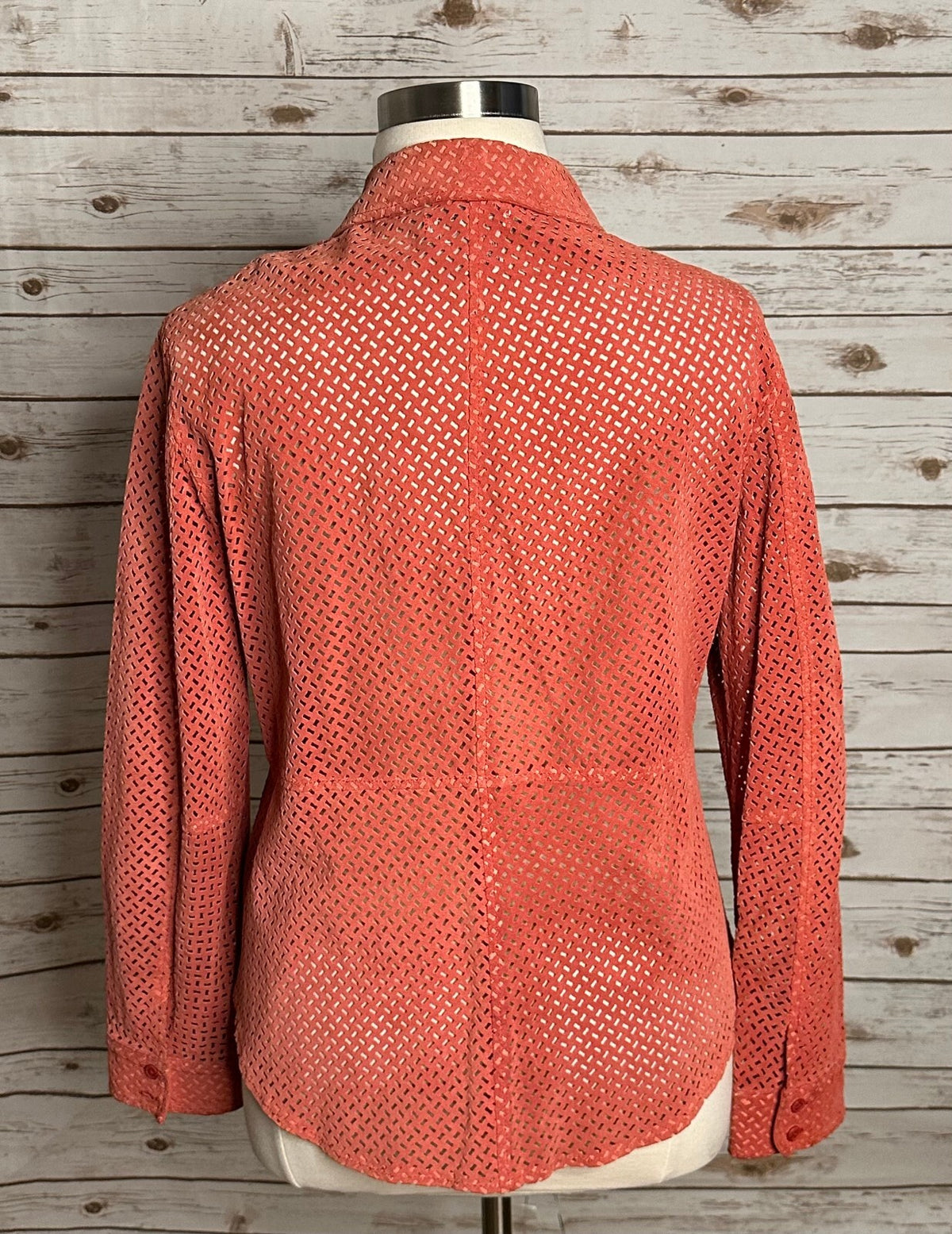 Co & Eddy coral laser-cut 100% suede button-up shirt jacket/shacket XL Western