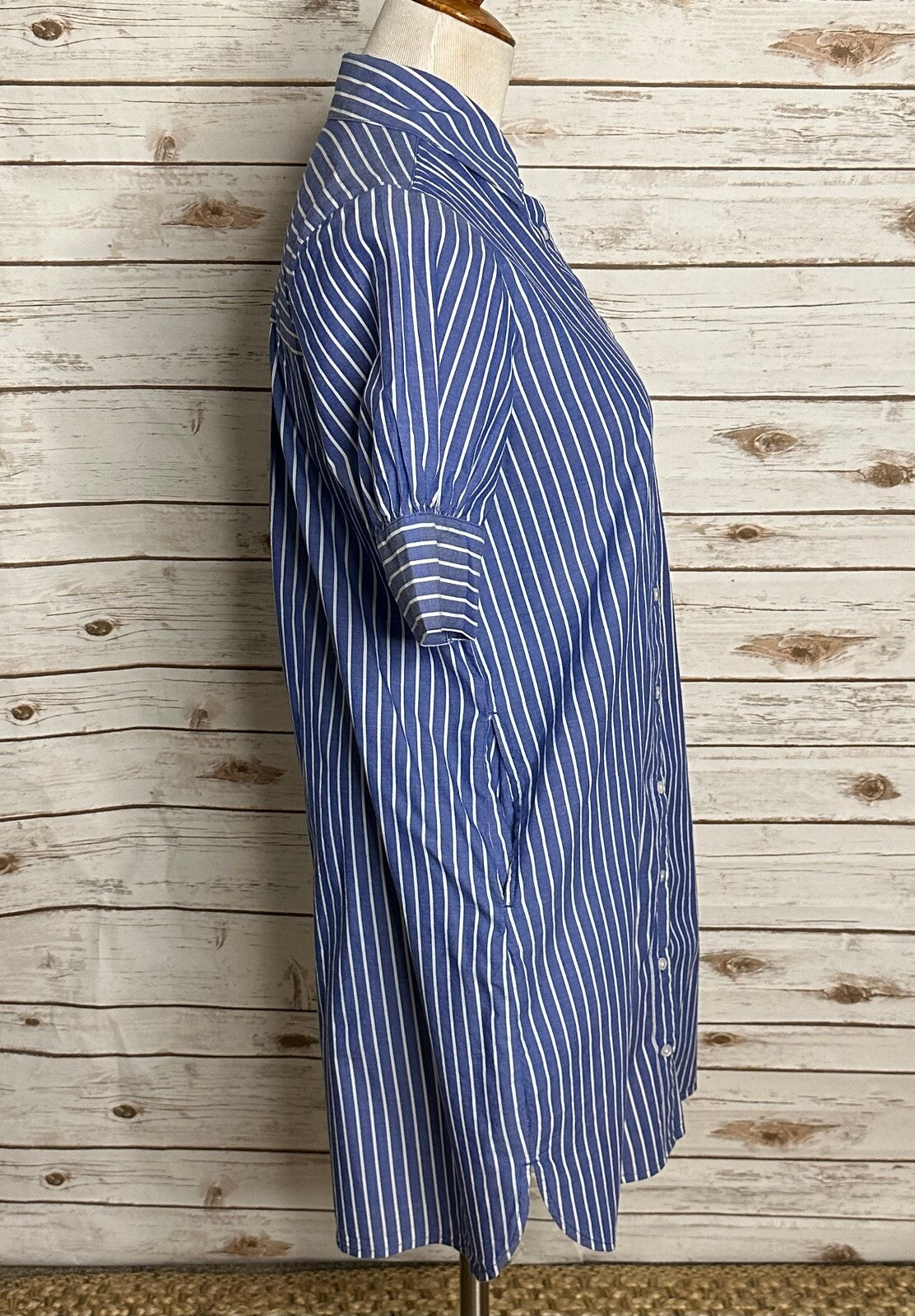 Old Navy blue white striped button-up shirtdress Small preppy nautical coastal