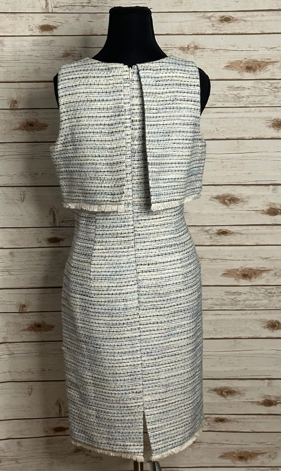 Ann Taylor blue white boucle tweed sleeveless cape sheath dress Size 4 old money