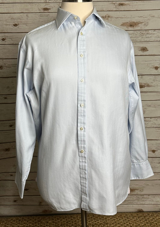 Thomas Pink Classic light blue herringbone long sleeve button-up shirt 17-35