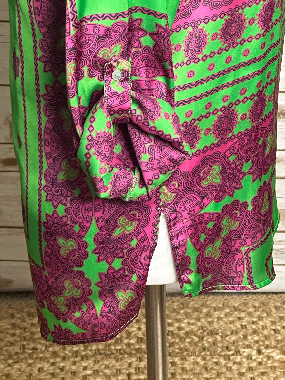 Zara green purple paisley floral 3/4 length sleeve tunic top Medium boho chic