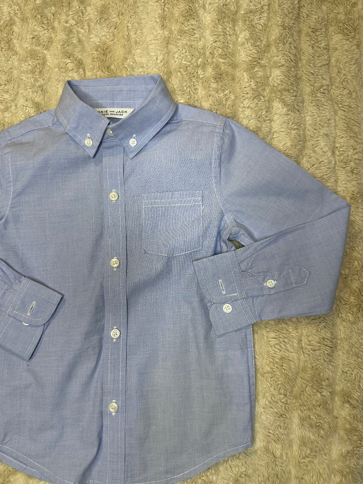 Janie and Jack Special Occasion blue cotton long sleeve button-down shirt Size 3