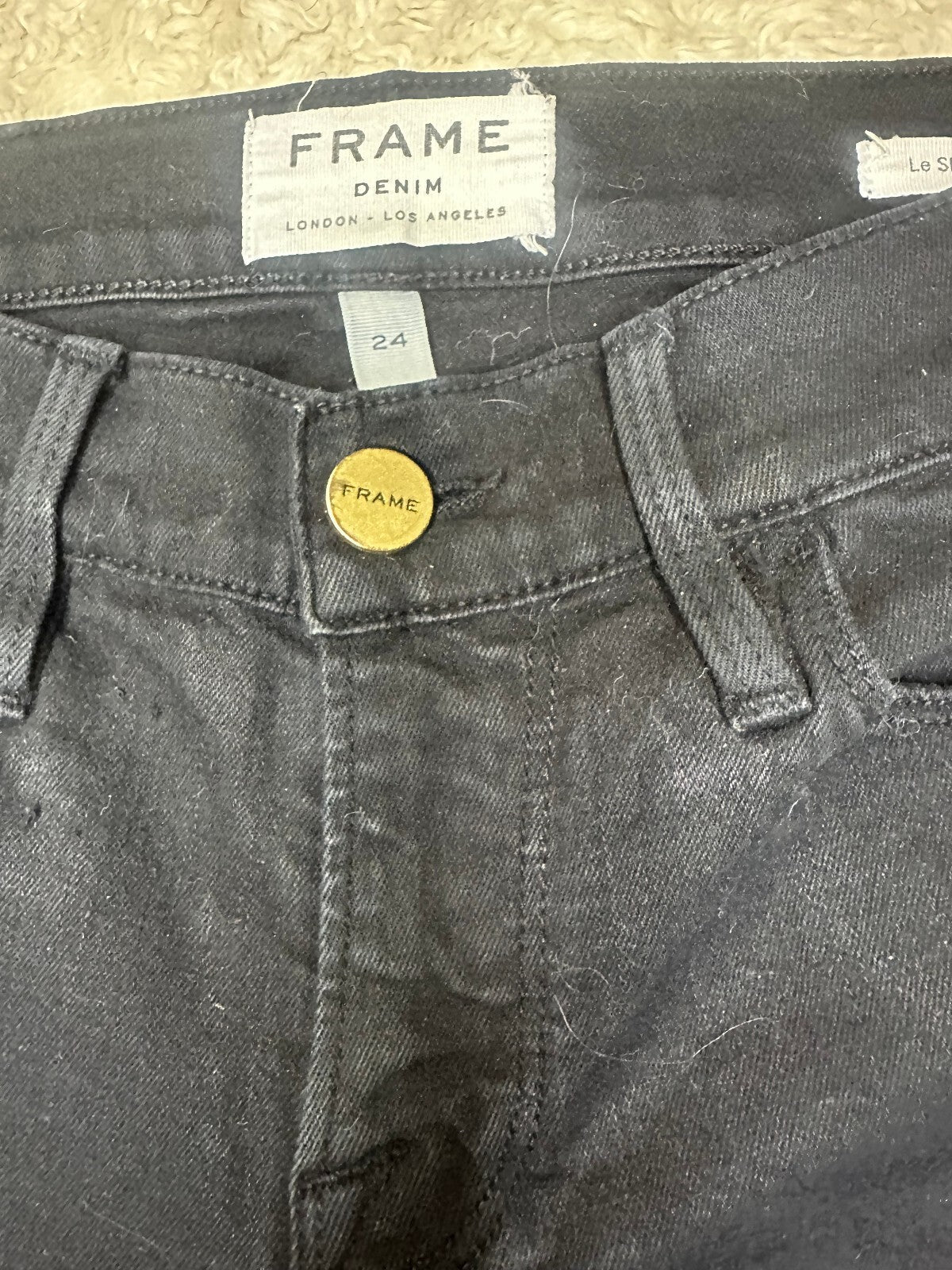 Frame black Le Skinny de Jeanne distressed cropped skinny stretch jeans Size 24