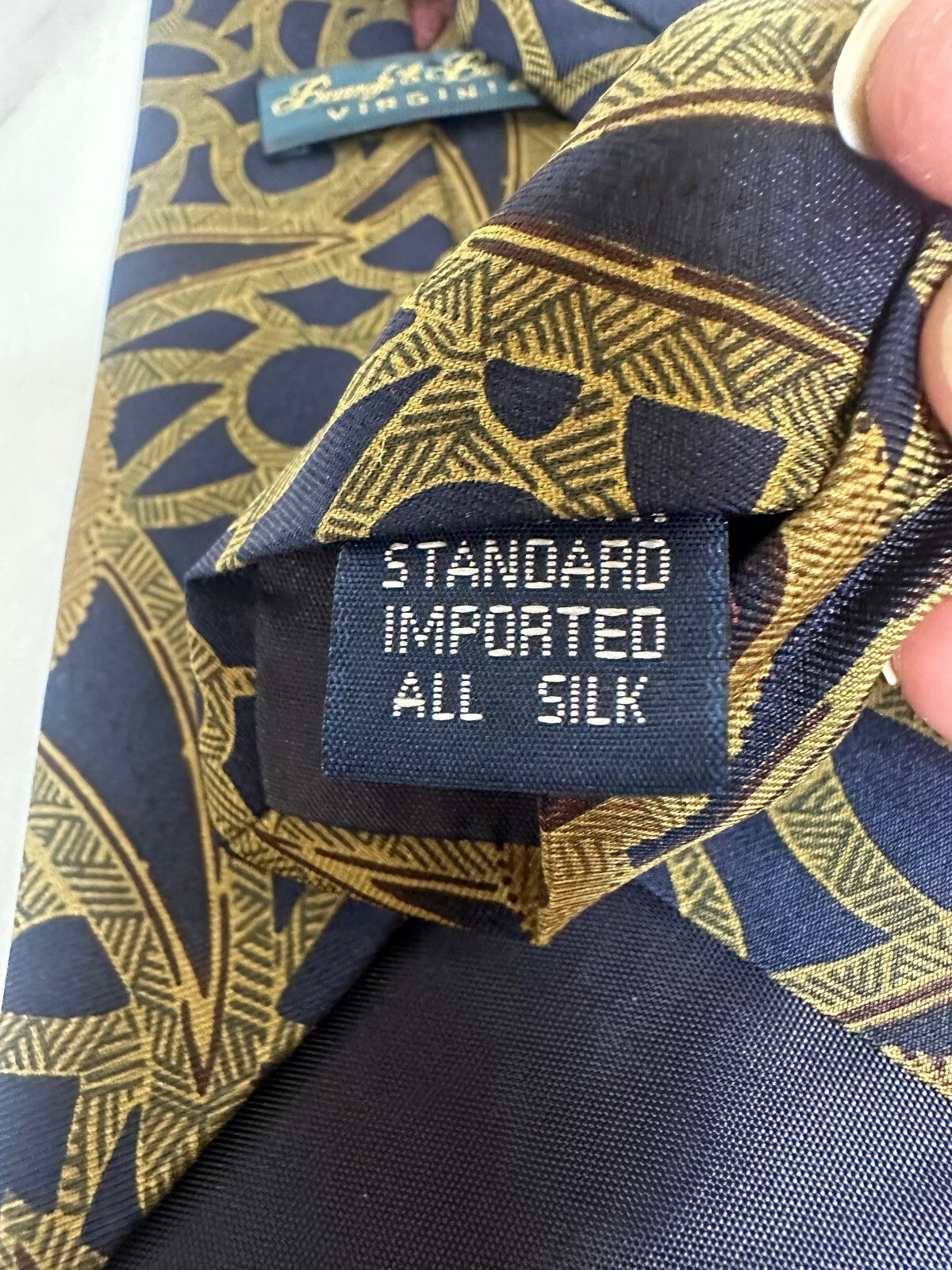 Vintage Beecroft & Bull Ltd navy gold dusty rose abstract floral 100% silk tie