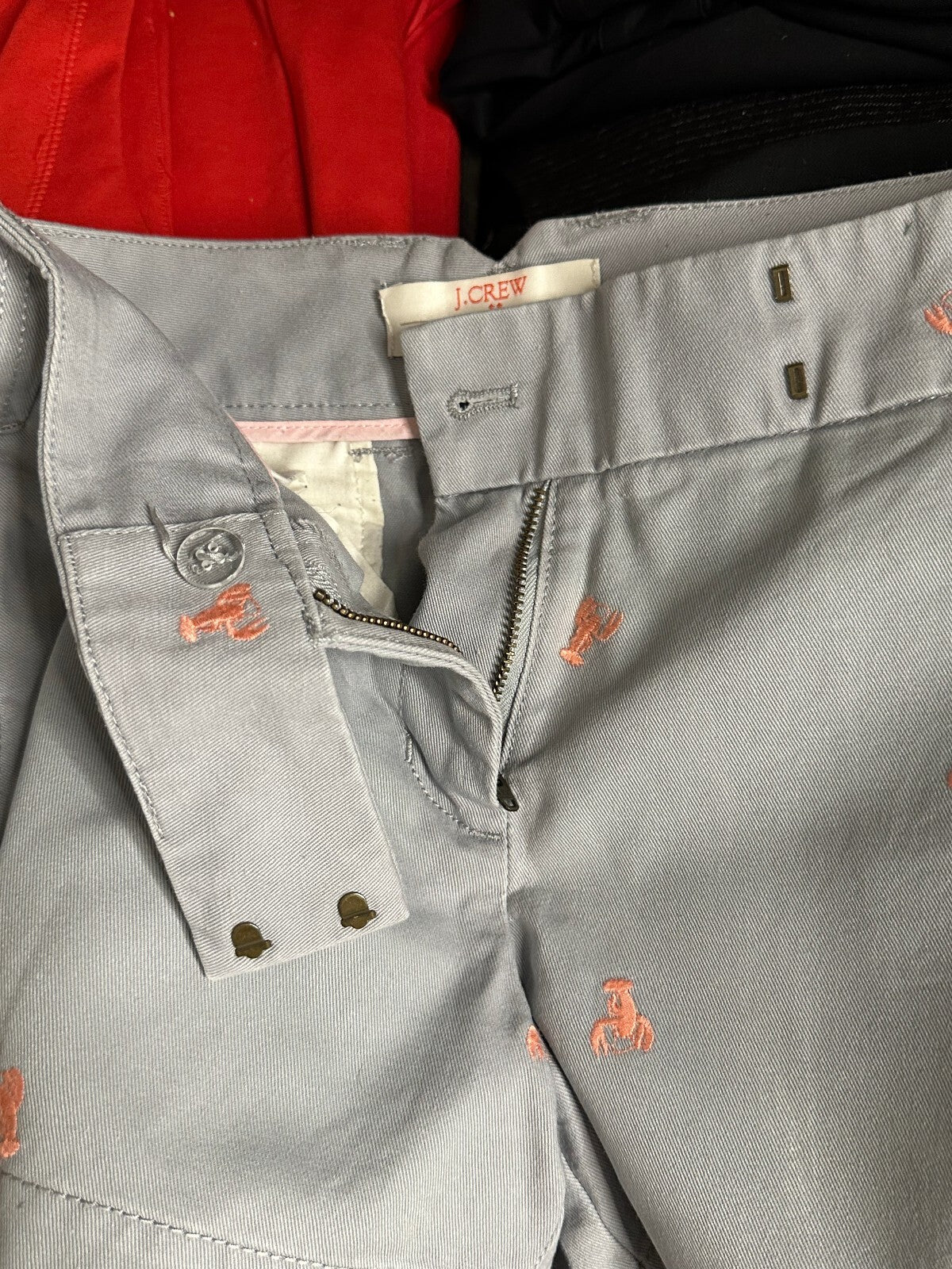 J.Crew Broken-In grey pink lobster embroidered chino shorts Size 8 preppy