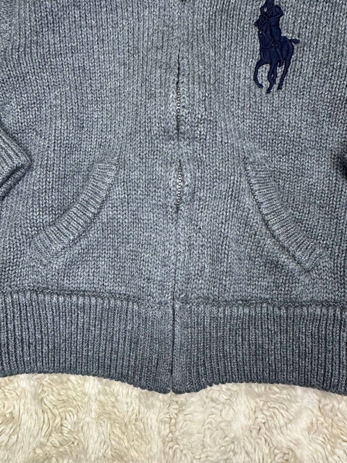 Ralph Lauren Big Pony grey full zip knit cardigan sweater 12M preppy old money