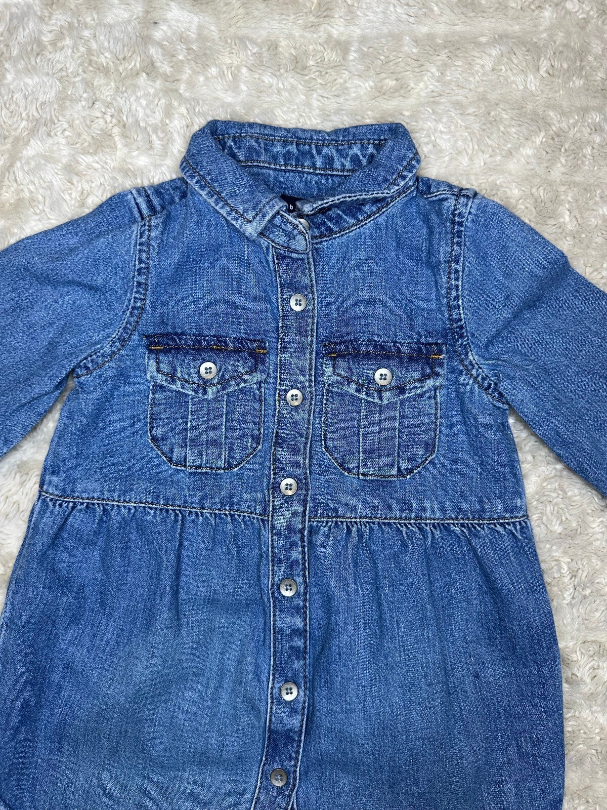 baby GAP medium wash 100% cotton denim long sleeve button-front dress 12-18M