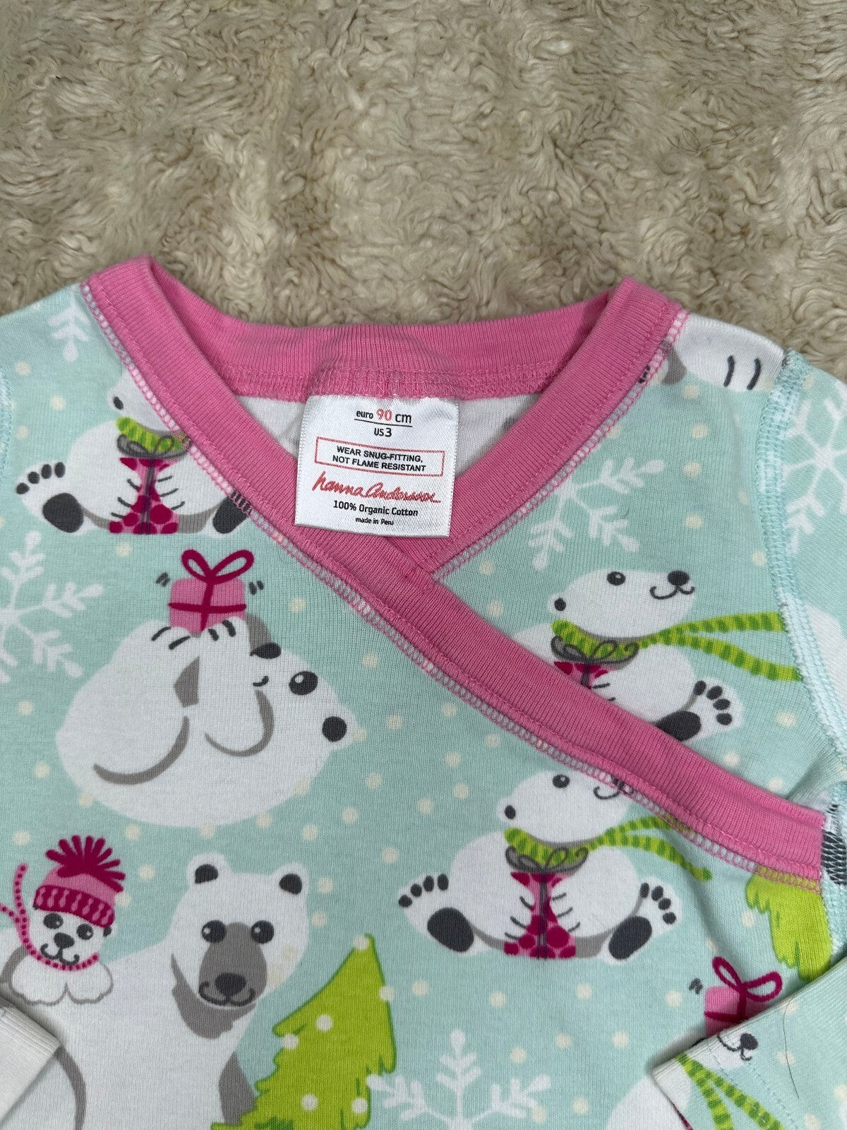 Hanna Andersson polar bear long sleeve 100% organic cotton pajama top Size 3